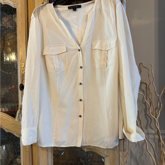 Lafayette 148 Silk New York Ivory Button-Down Shirt - Picture 1 of 7